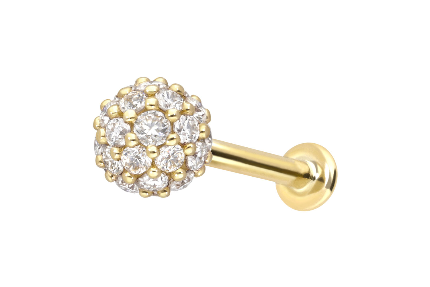 14 Karat Gold Labret Piercing mit Innengewinde MULTI-MOISSANIT